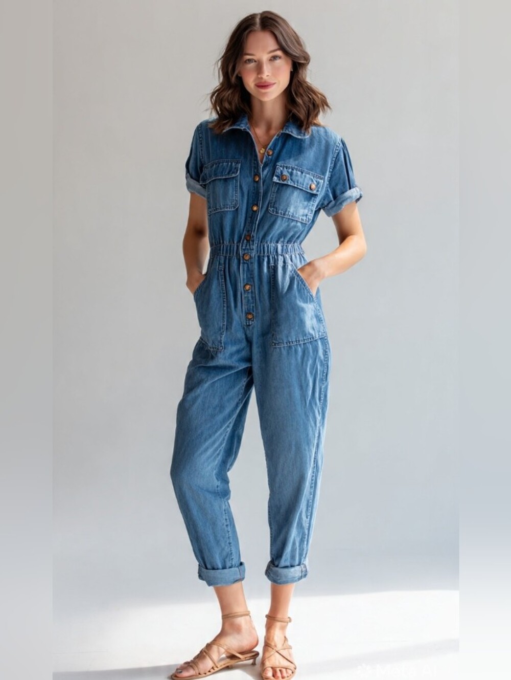 Celebrity Pink Light Blue Denim Overall Jumpsuit